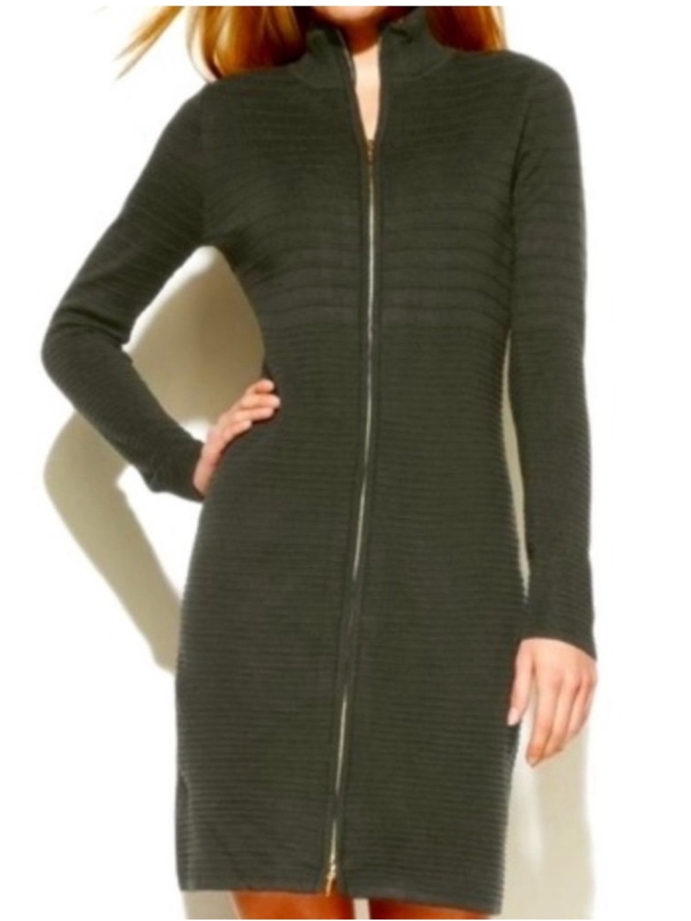 Calvin Klein Taupe Brown Full Zip Ribbed Long Sleeved Sweater size Medium - Picture 15 of 15